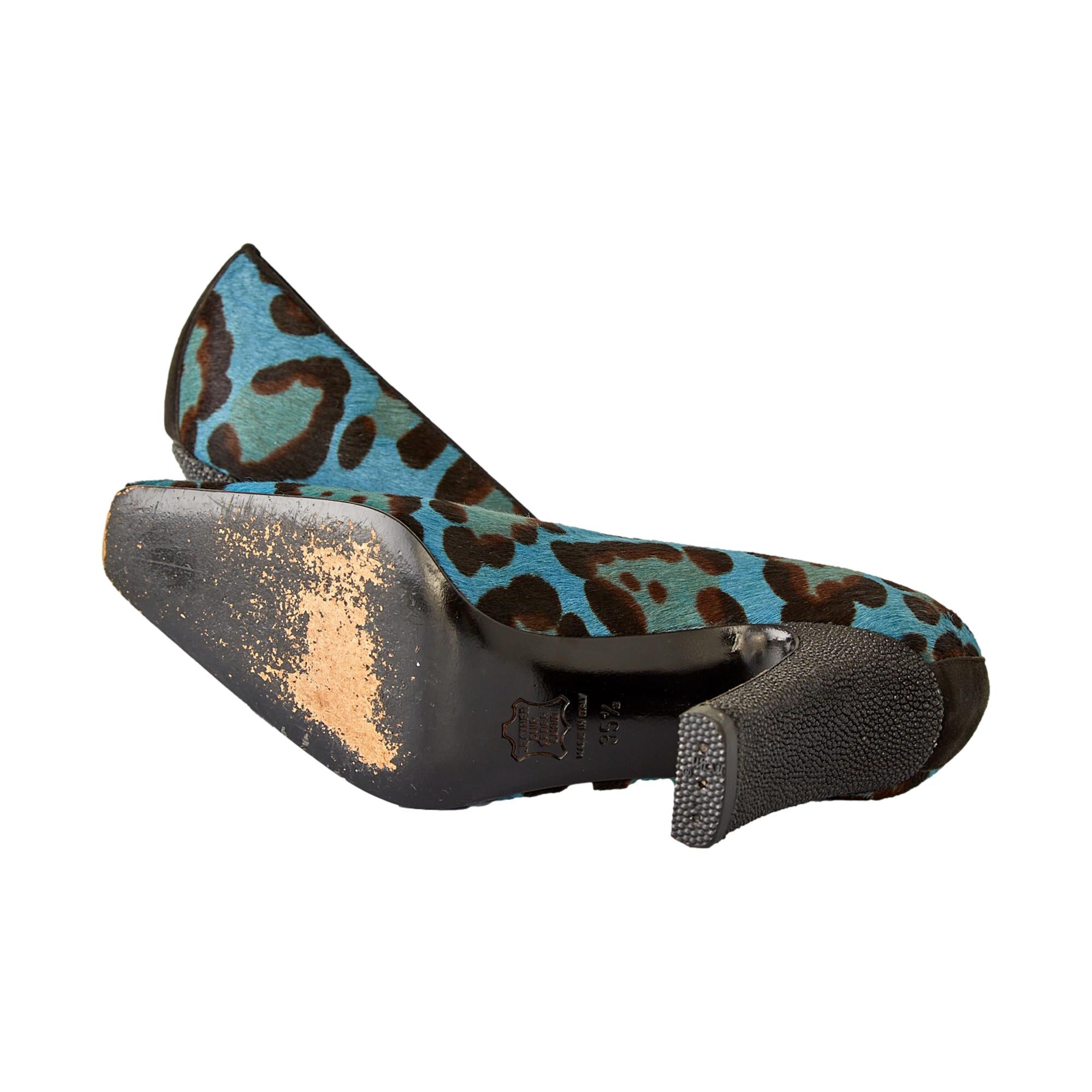 Fendi Blue Cheetah Calf-hair Heels