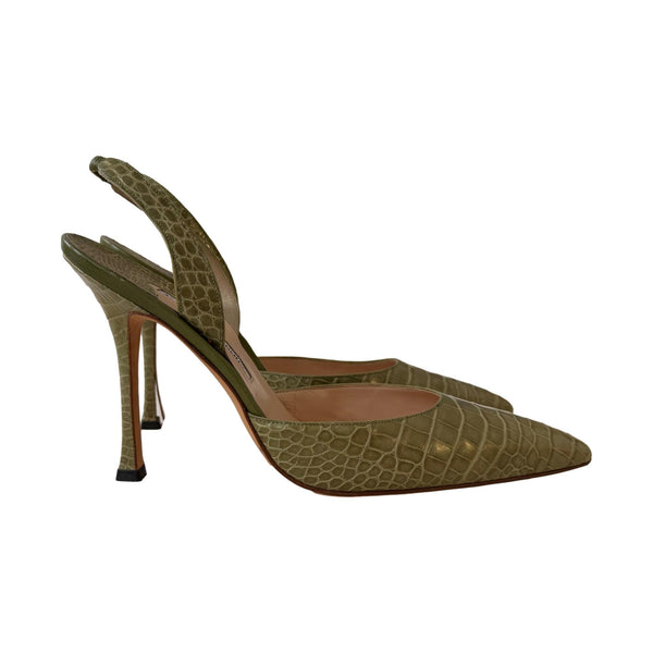 Manolo Blahnik Green Slingback Heels
