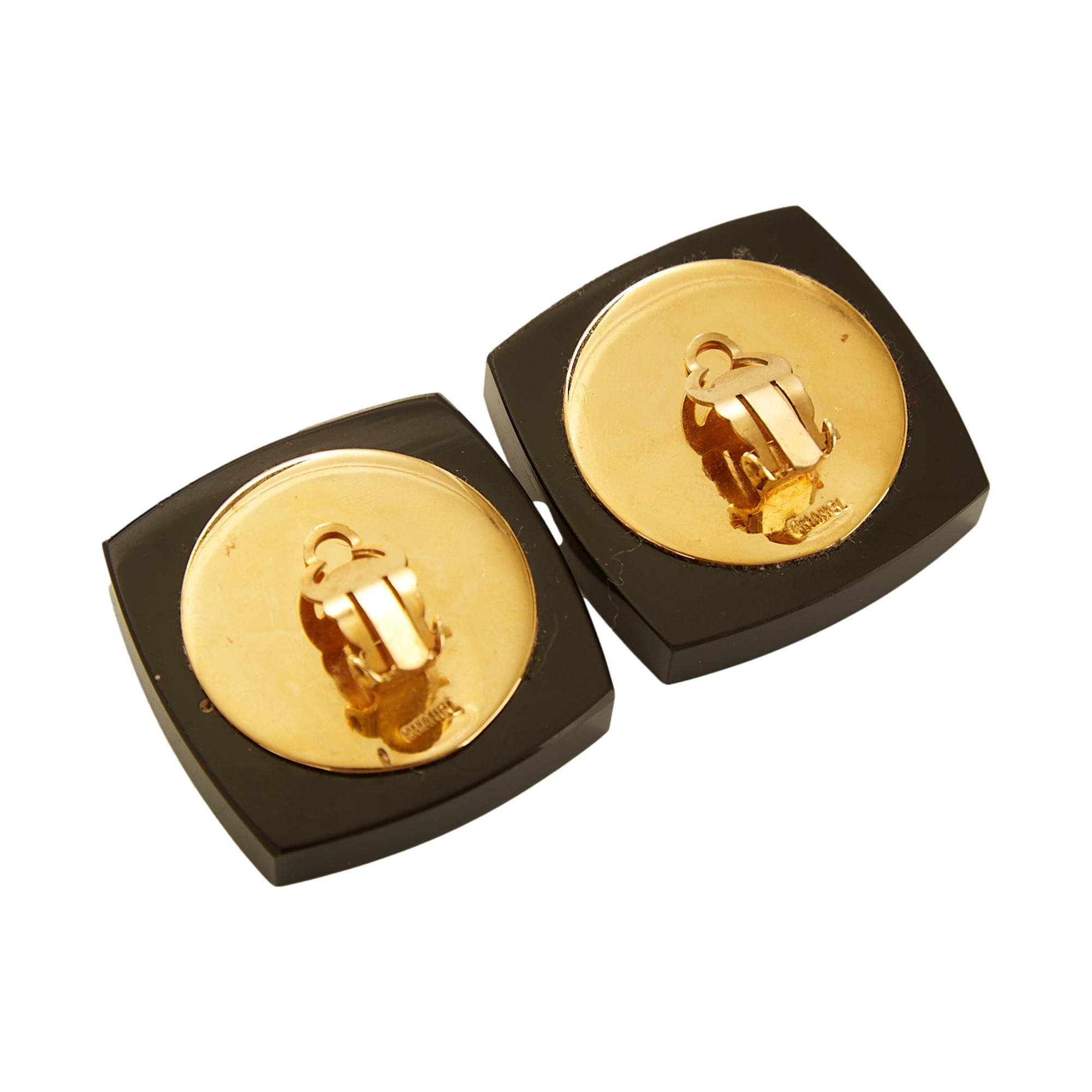Chanel Black Jumbo Logo Earrings