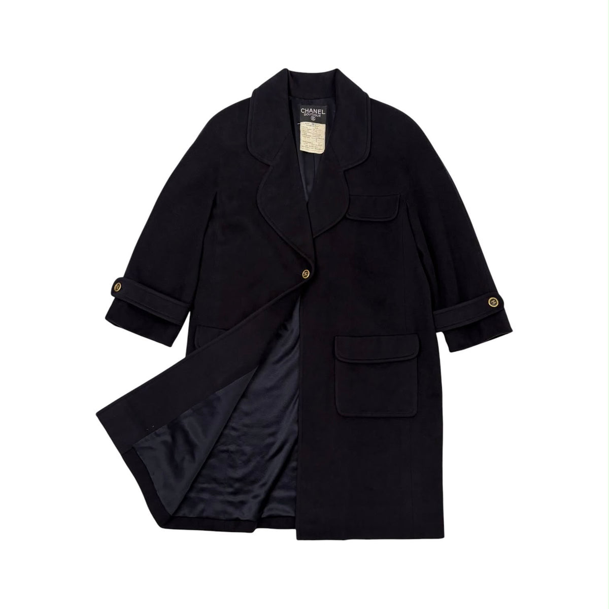 Chanel Navy Logo Button Cashmere Coat
