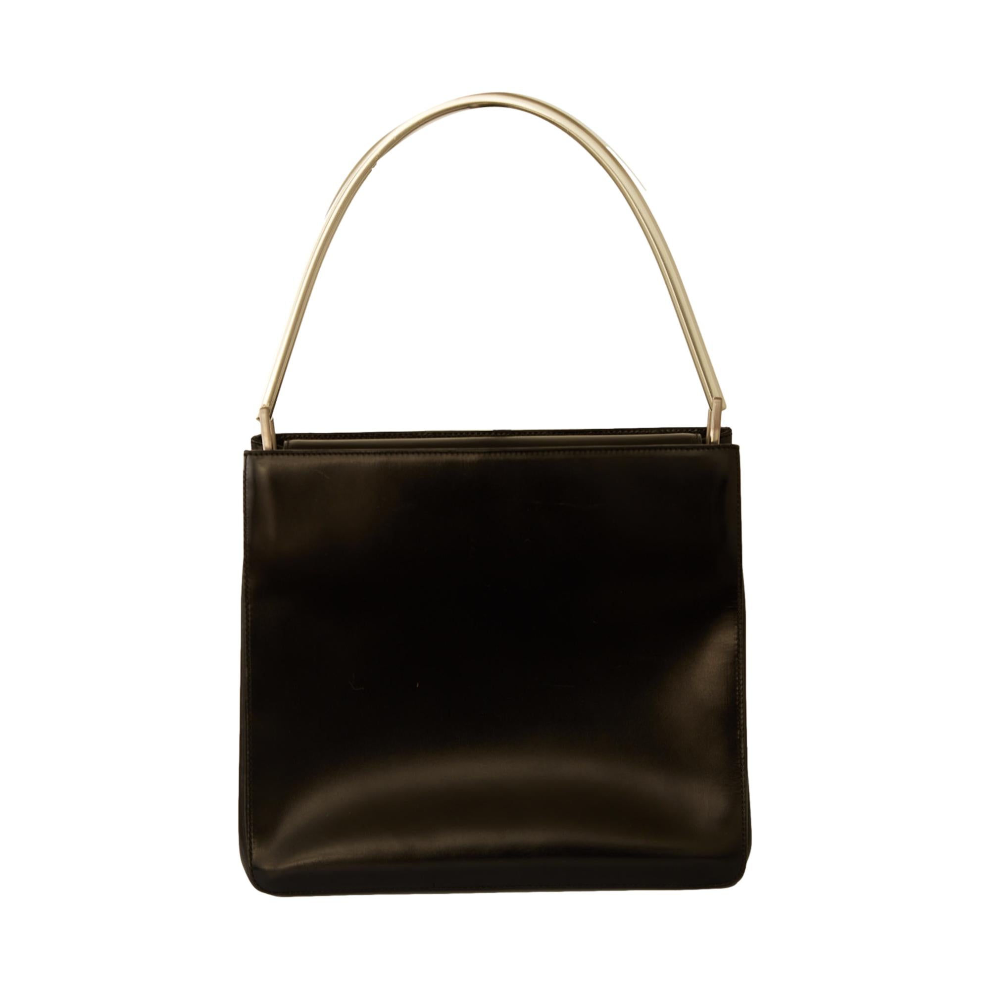 Prada Black Leather Structured Shoulder Bag