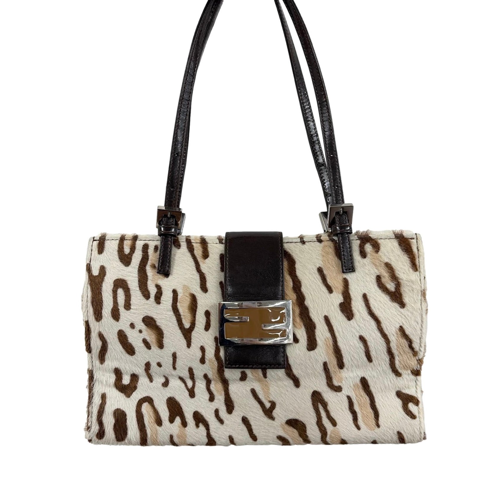 Fendi Snow Leopard Print Calf-hair Top Handle Bag