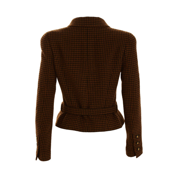 Chanel Brown Houndstooth Belted Jacket