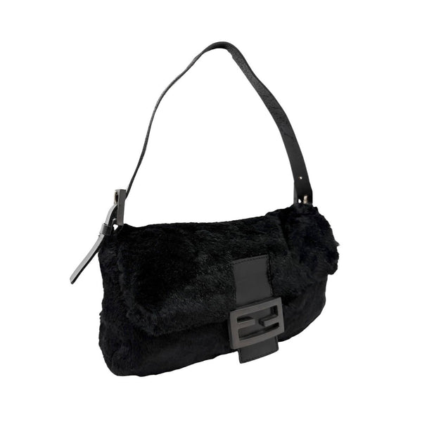 Fendi Black Fur Baguette Bag