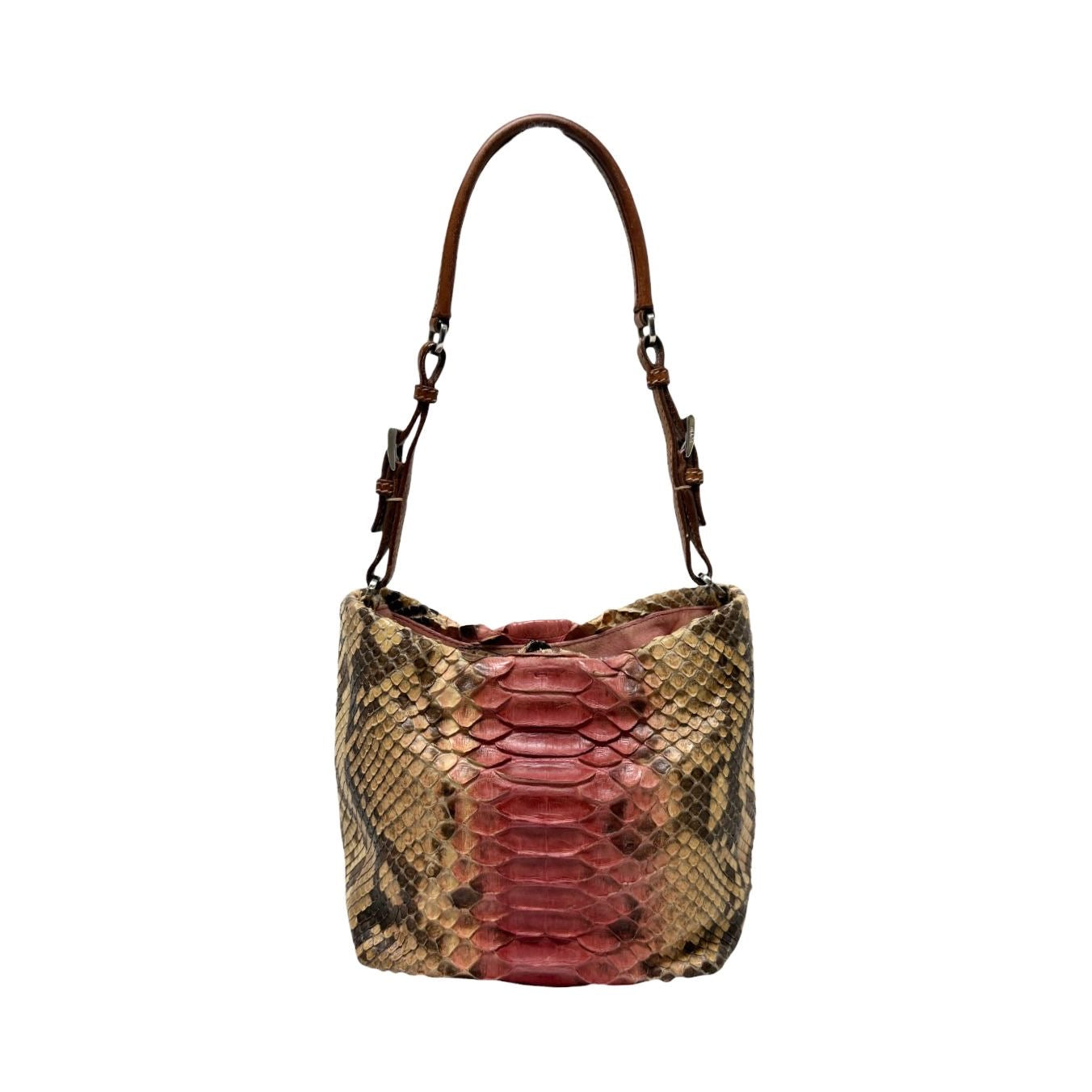 Prada Pink + Brown Snakeskin Shoulder Bag
