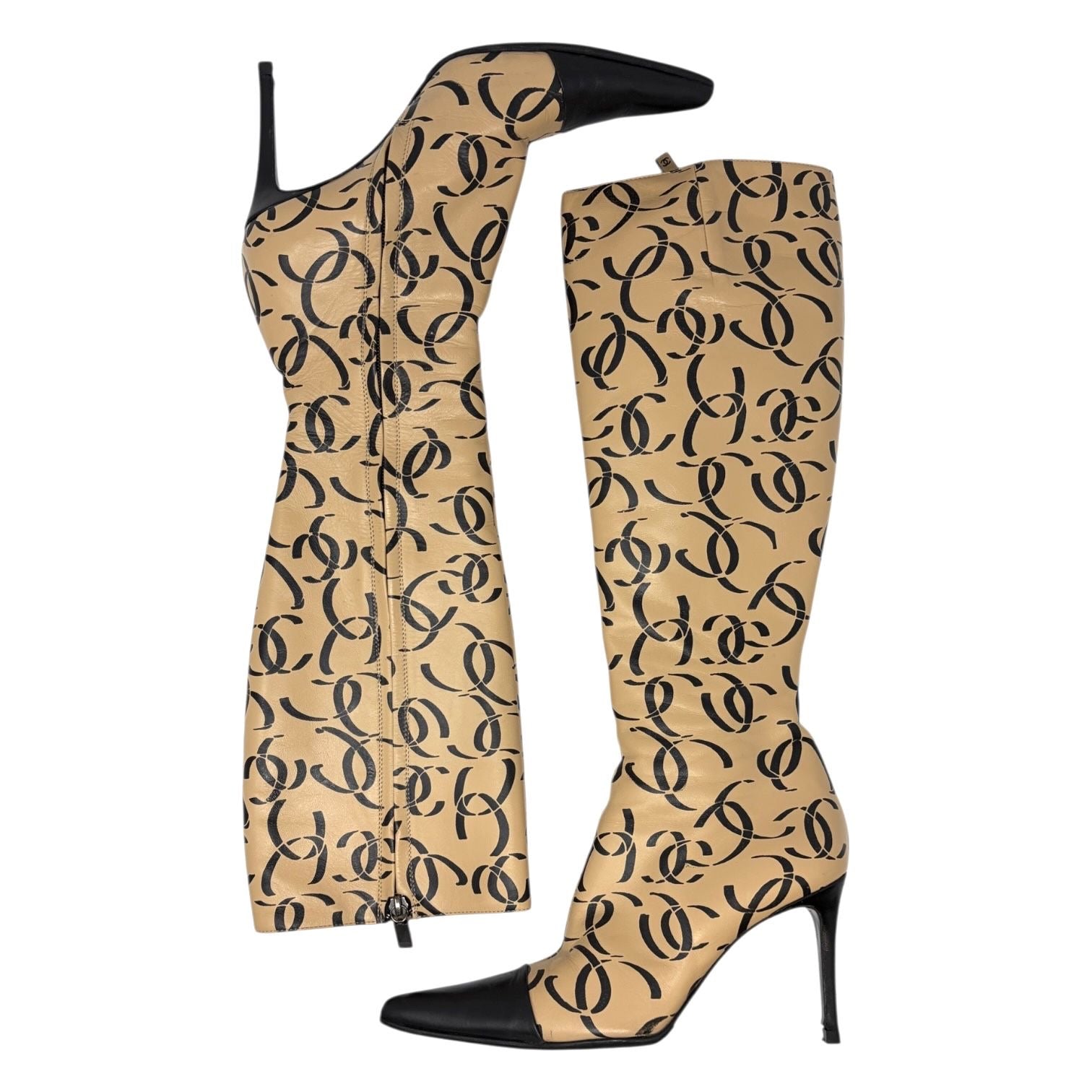 Chanel Tan Logo Knee-High Logo