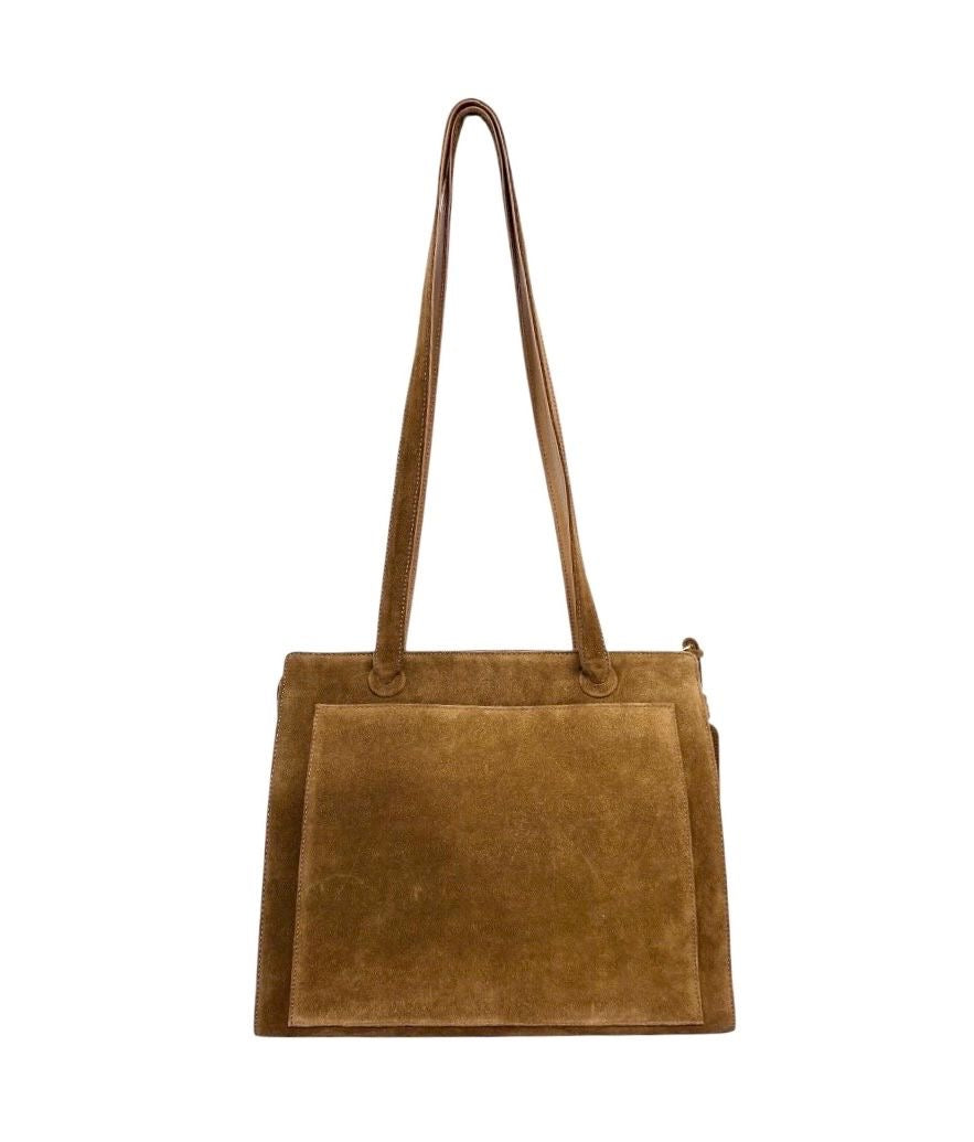 Chanel Tan Suede Logo Shoulder Bag