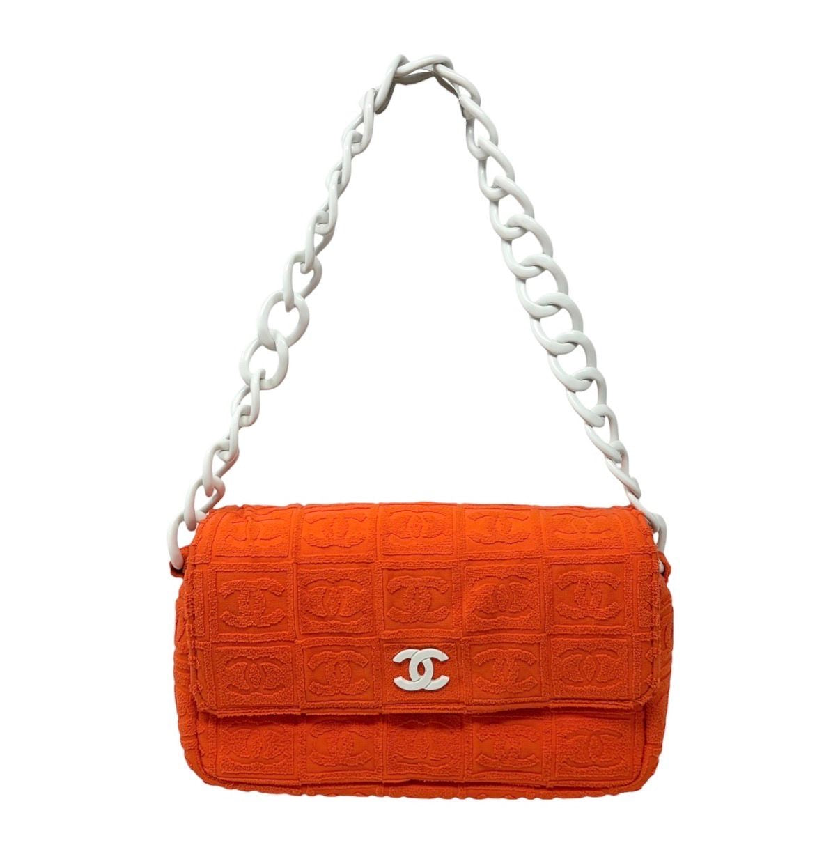 Chanel Orange Logo Terrycloth Shoulder Bag