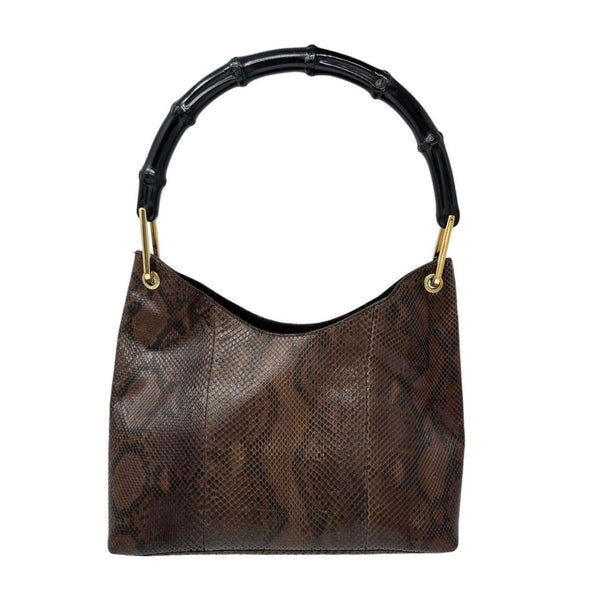 Gucci Brown Ostrich Bamboo Shoulder Bag