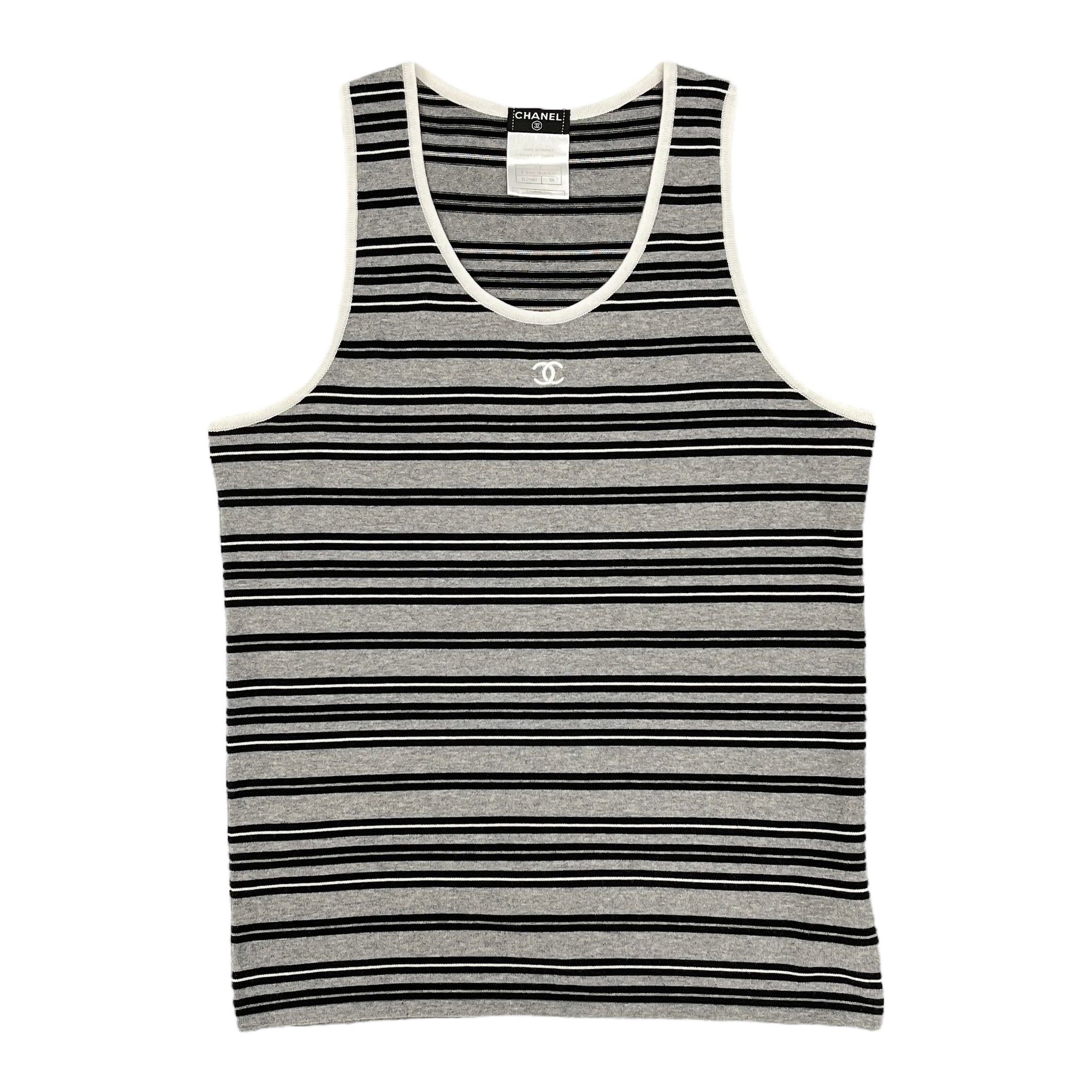 Chanel Gray Striped Logo Tank Top