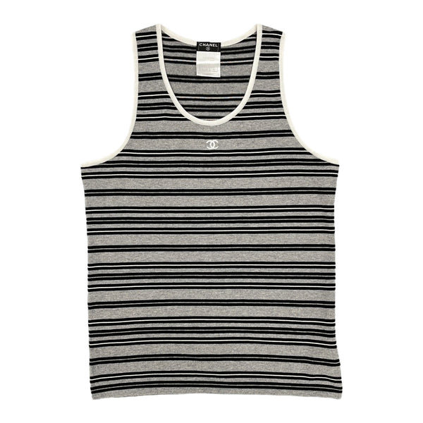 Chanel Gray Striped Logo Tank Top