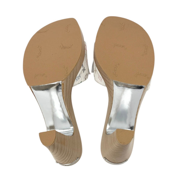 Louis Vuitton White Multicolor Satin Heels