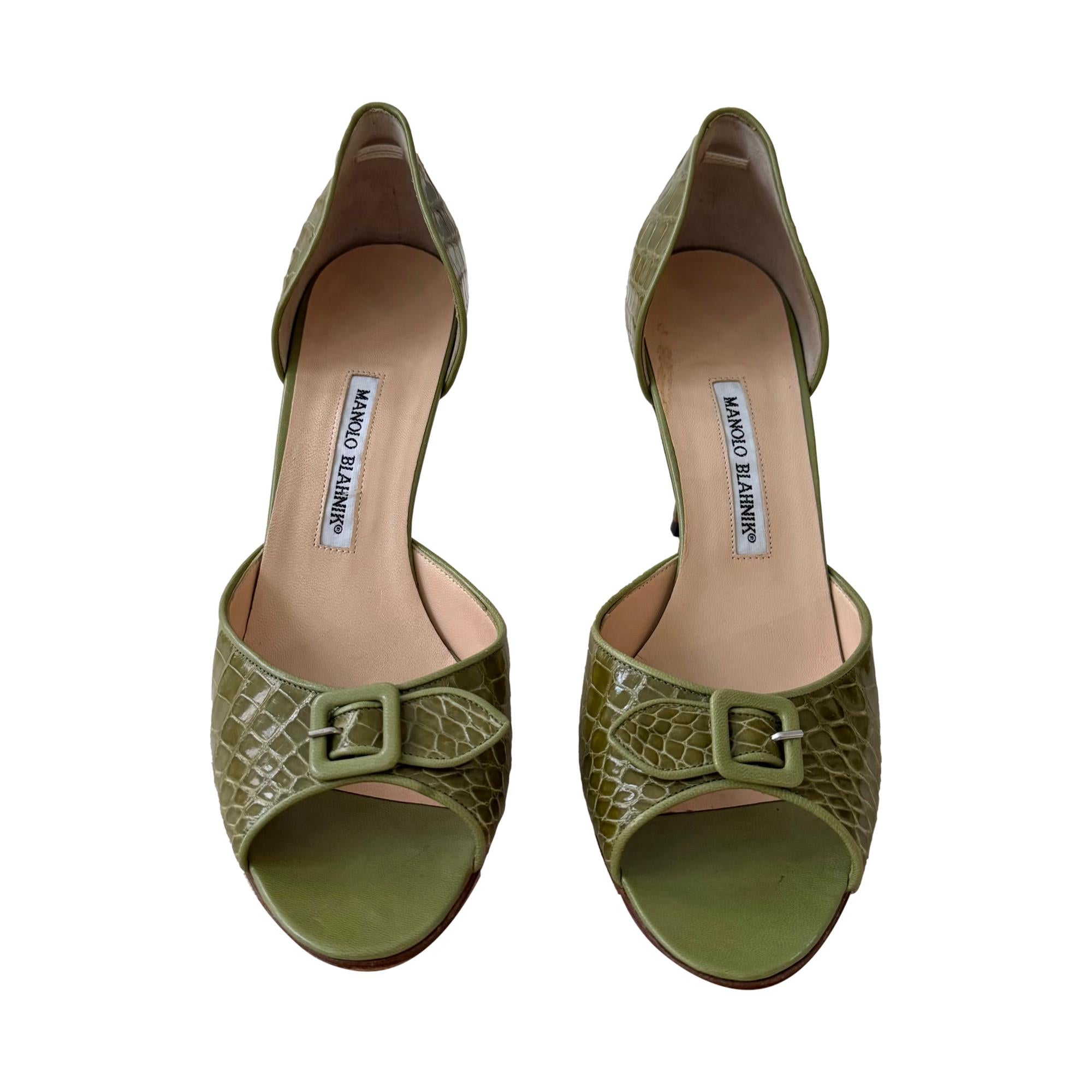 Manolo Blahnik Green Buckle Heels
