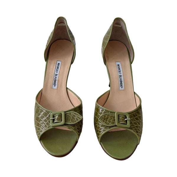 Manolo Blahnik Green Buckle Heels