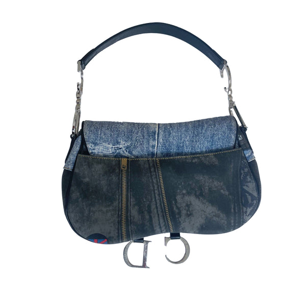 Dior Denim Print Saddle Bag