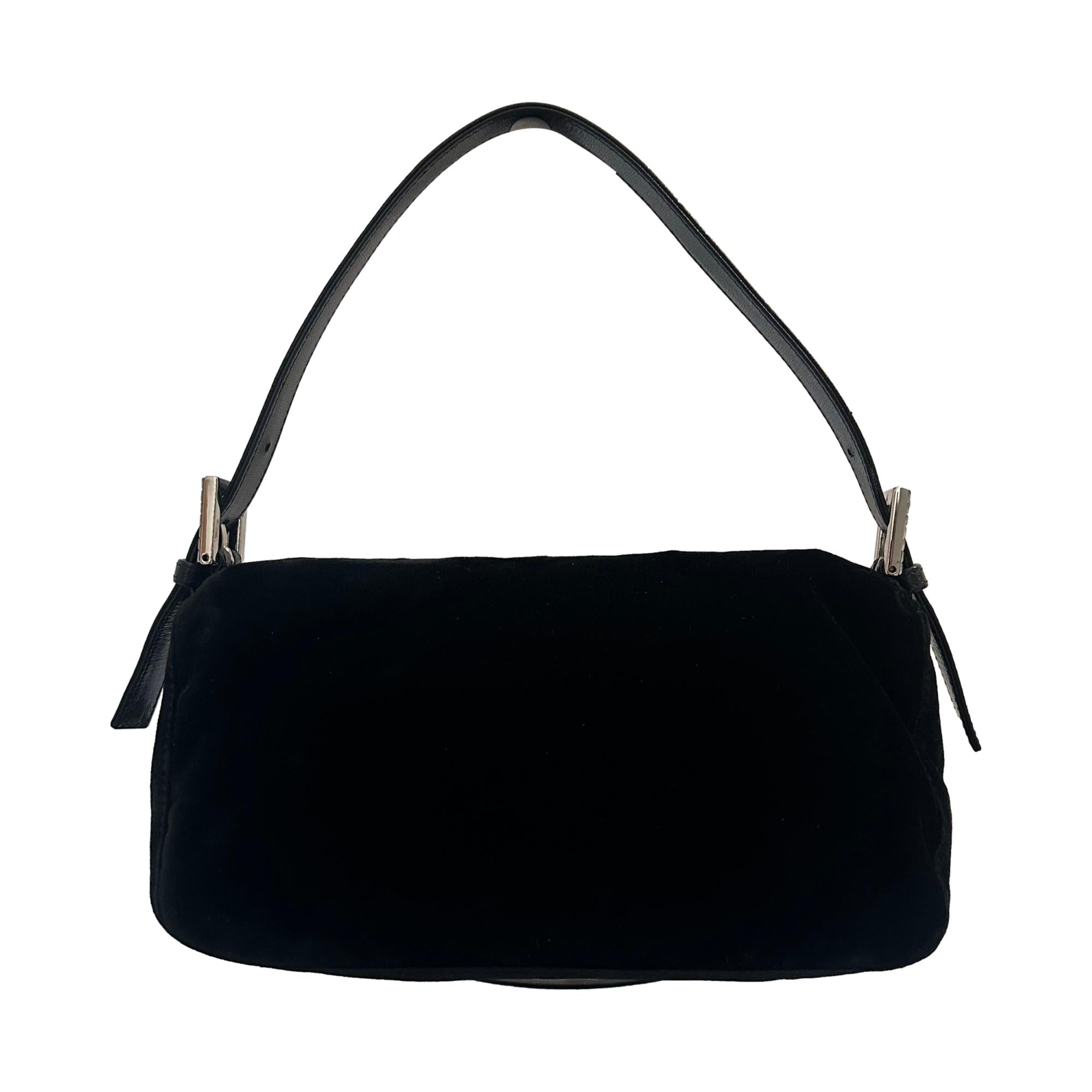 Fendi Black Velvet Rhinestone Baguette