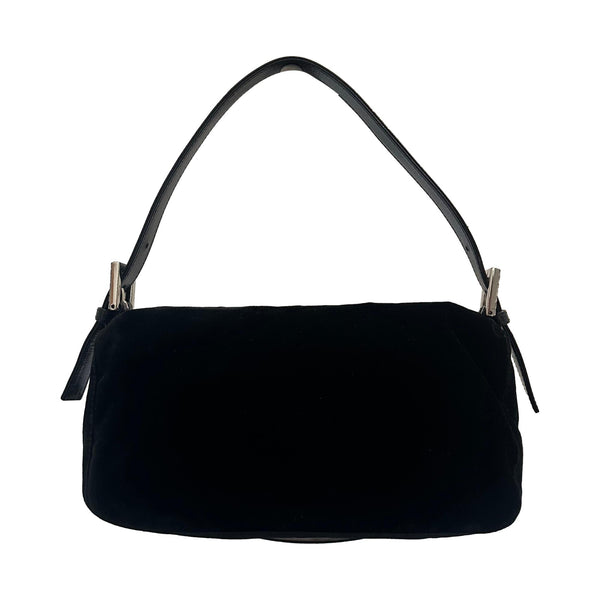 Fendi Black Velvet Rhinestone Baguette