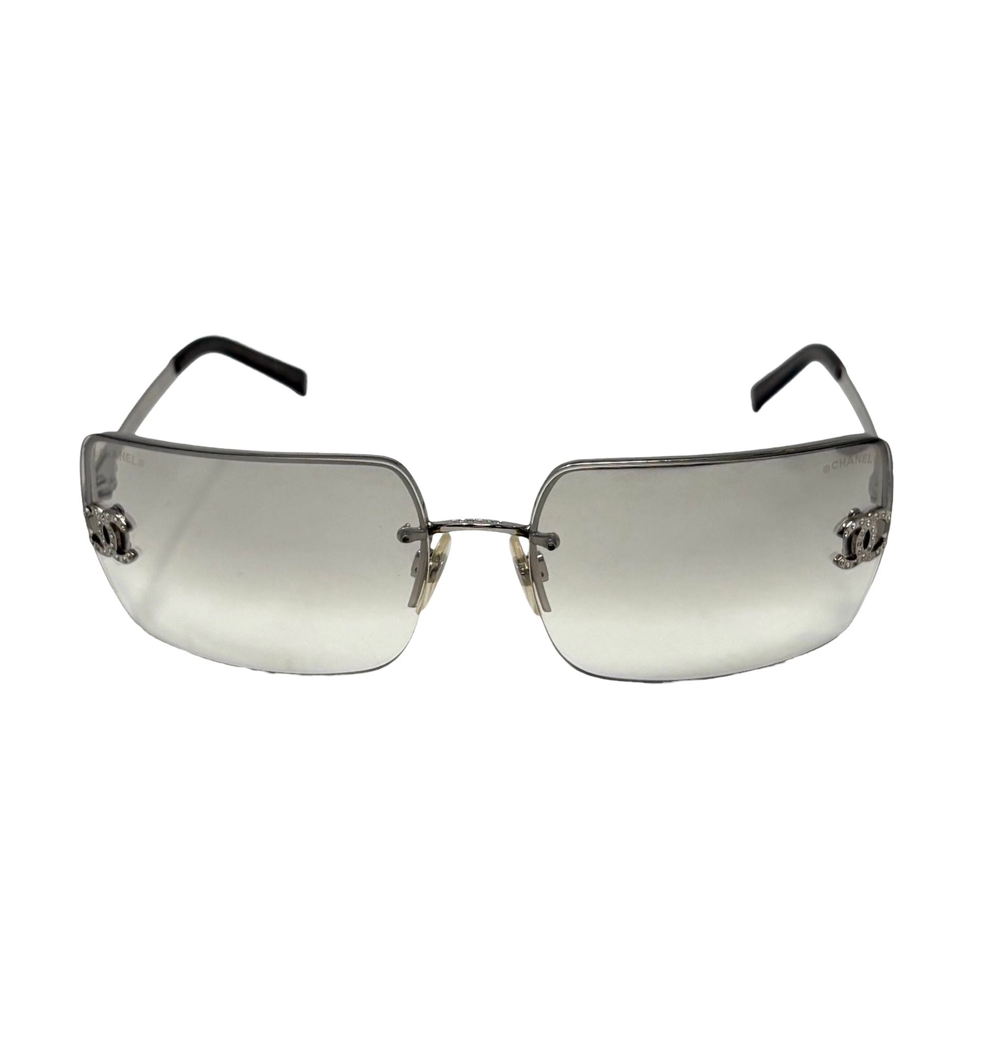 Chanel Silver Rhinestone Rimless Sunglasses