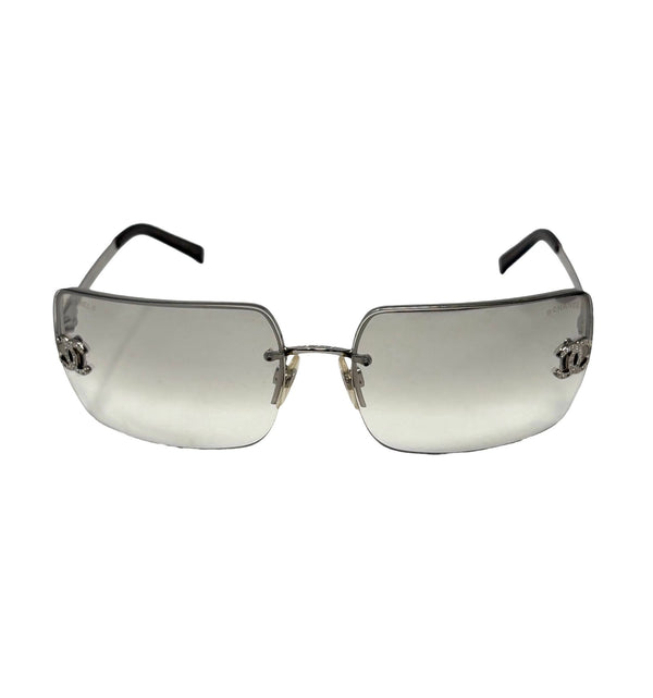 Chanel Silver Rhinestone Rimless Sunglasses