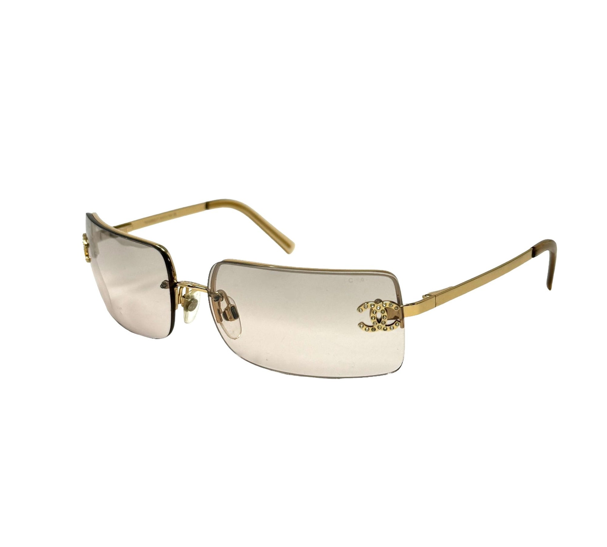 Chanel Clear Rhinestone Logo Rectangle Sunglasses