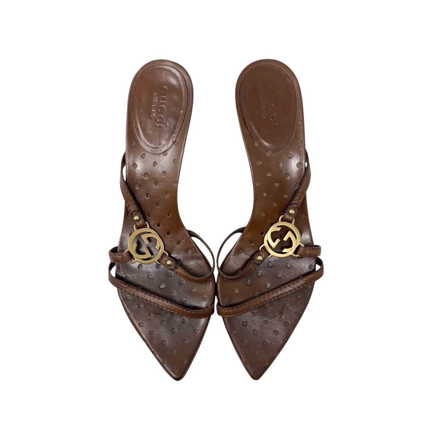 Gucci Brown Logo Strap Heels