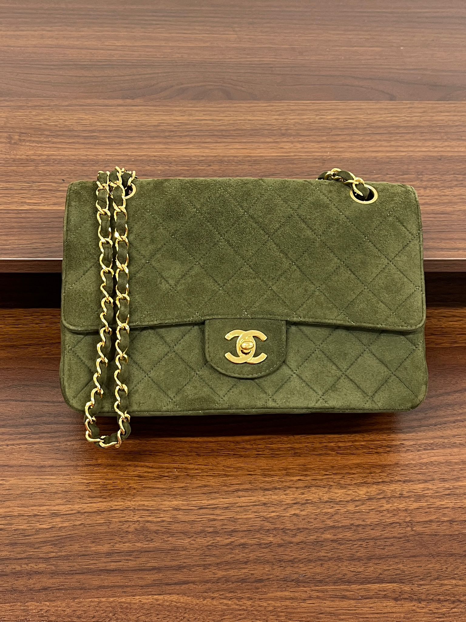 Chanel Olive Suede Flap Bag