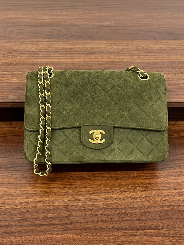 Chanel Olive Suede Flap Bag
