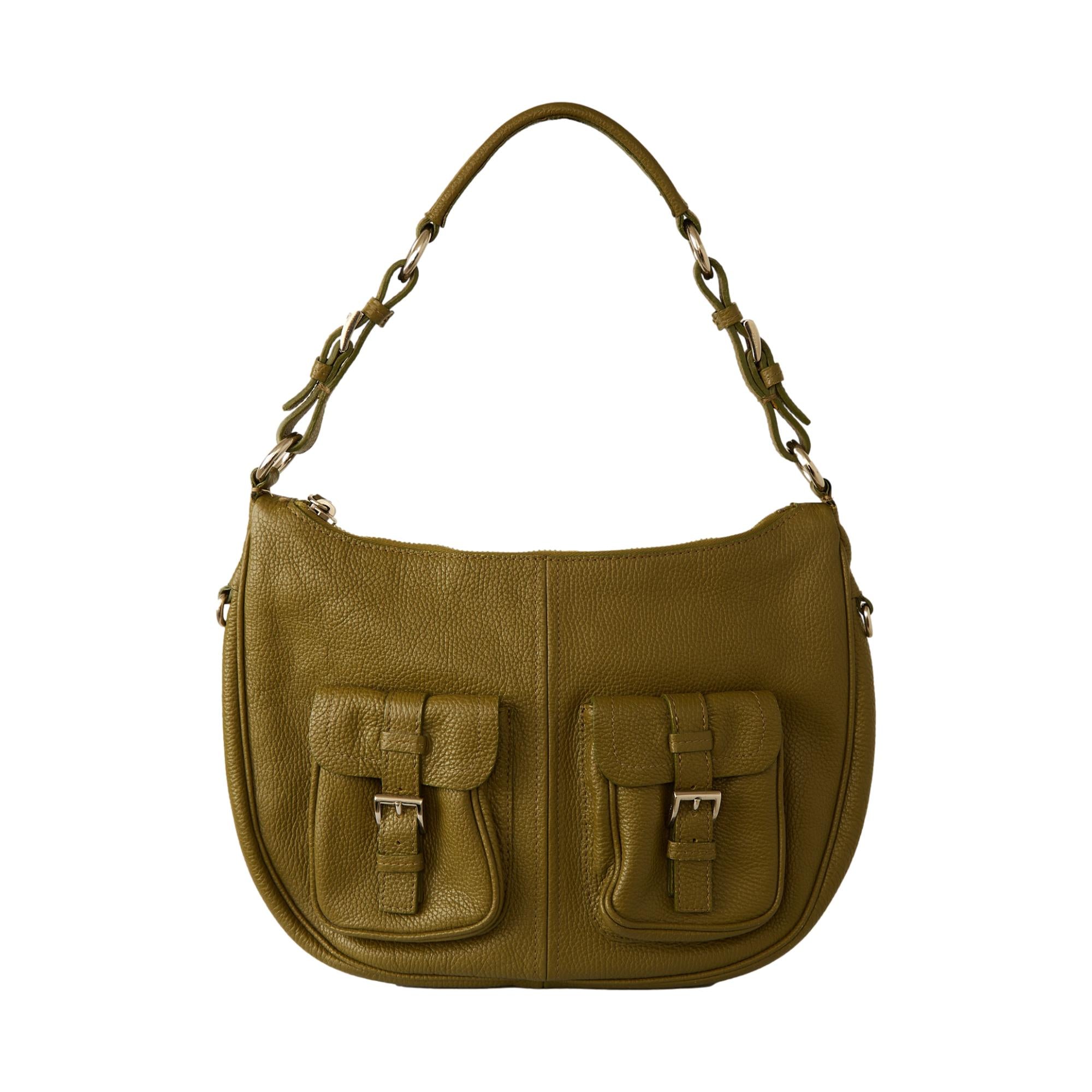 Prada Olive Leather Logo Shoulder Bag