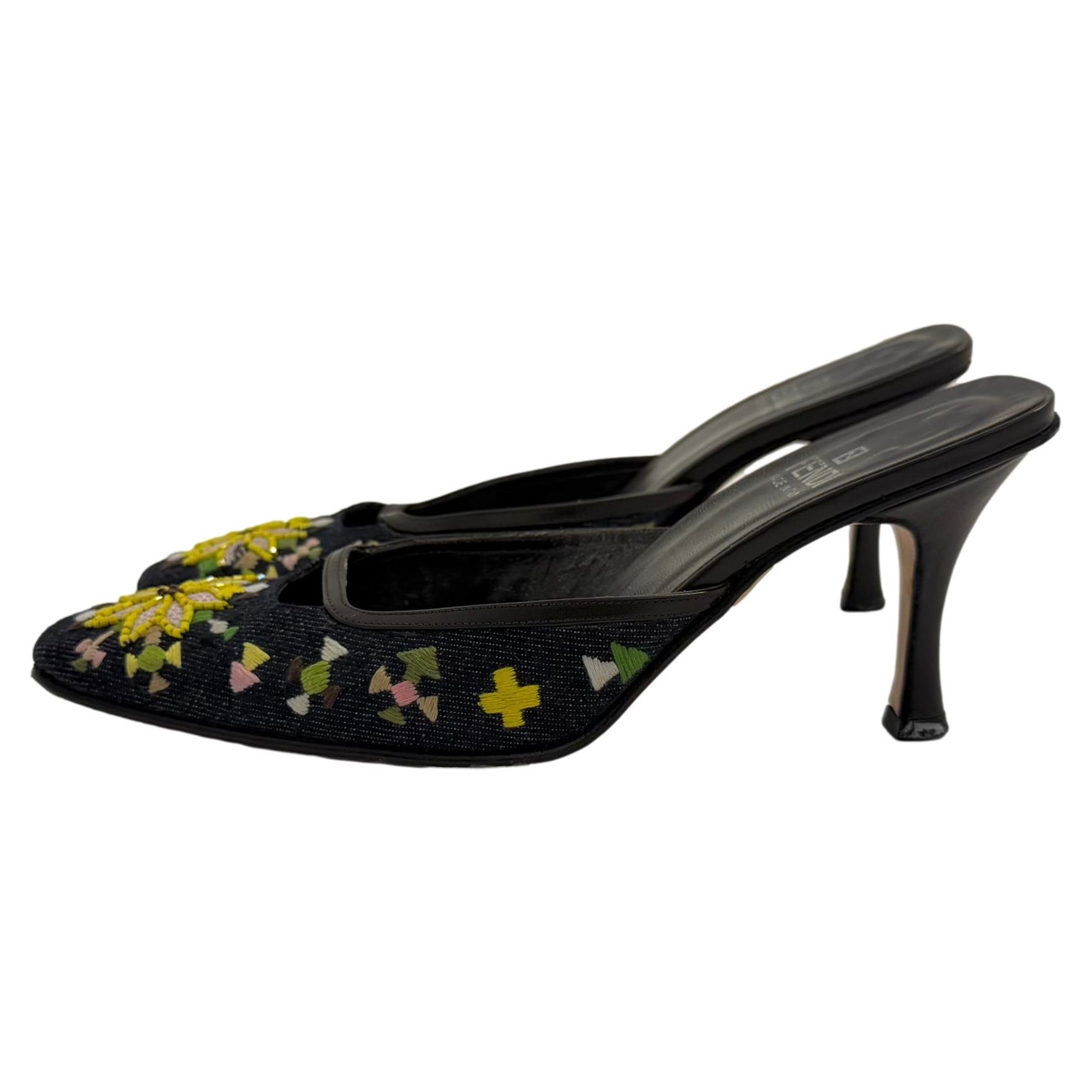 Fendi Denim Beaded Mules