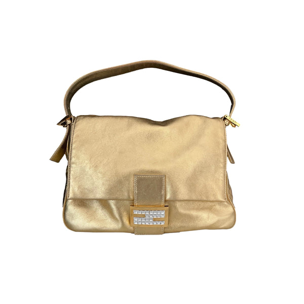 Fendi Gold Rhinestone Mama Baguette