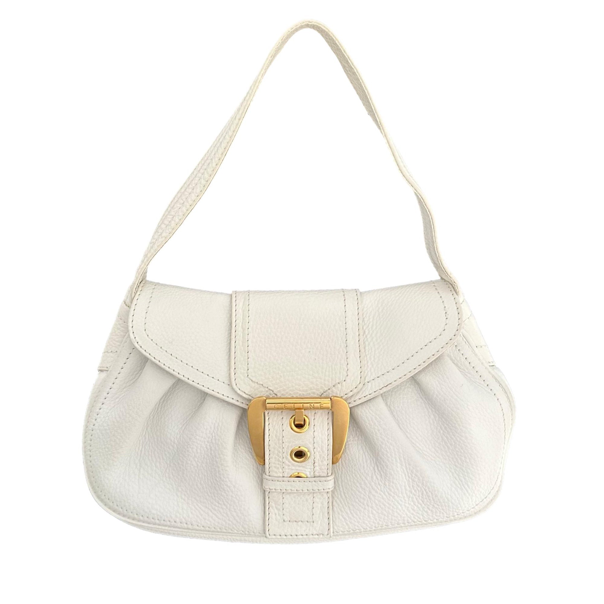 Celine White Leather Buckle Shoulder Bag – Treasures of NYC