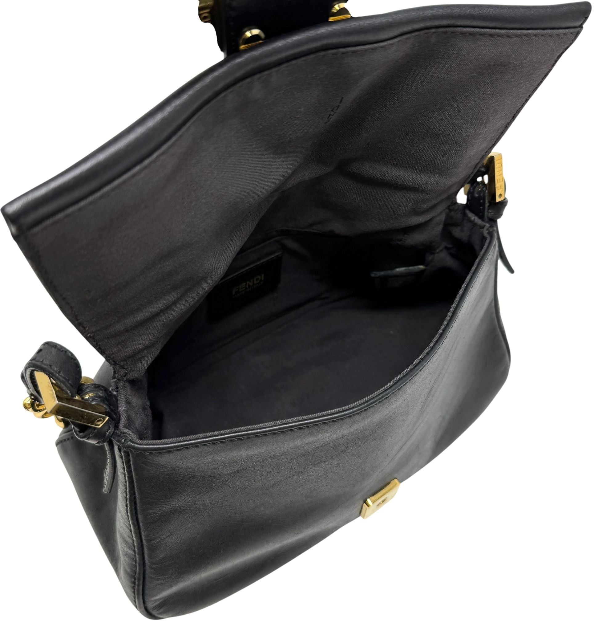 Fendi Black Snake Clasp Baguette Bag