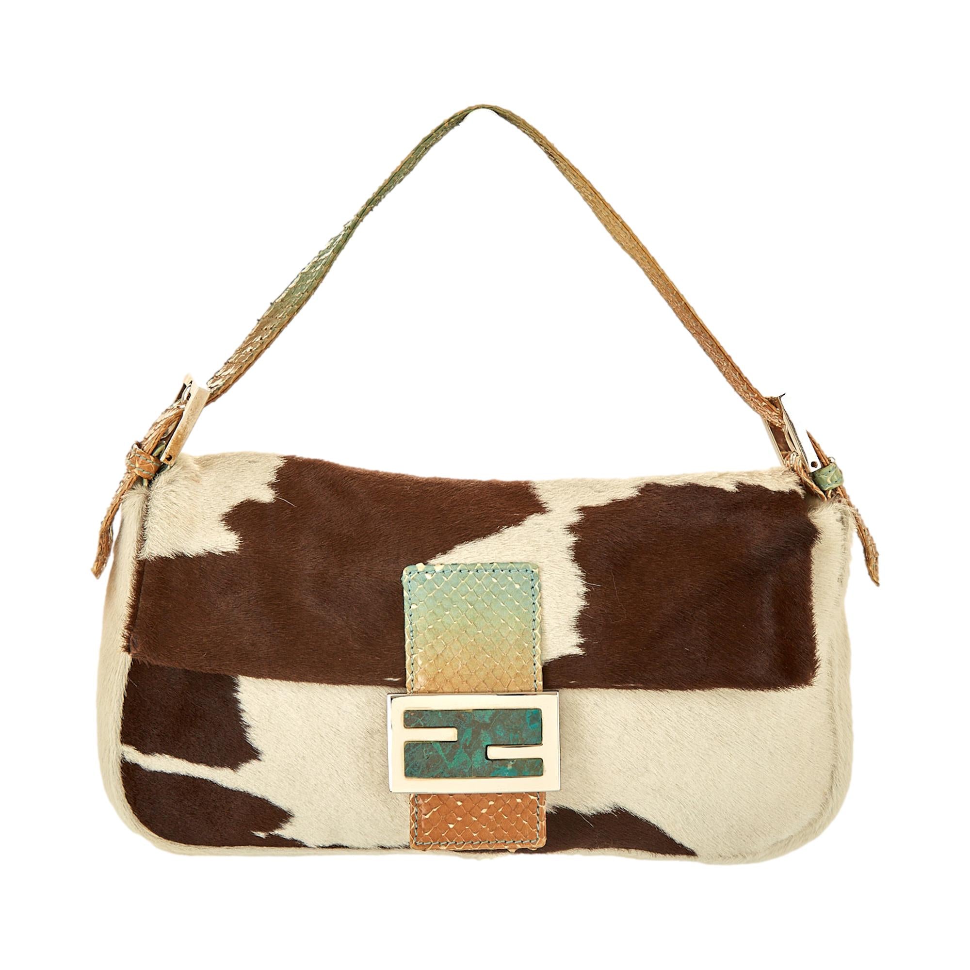 Fendi White Cow Print Baguette