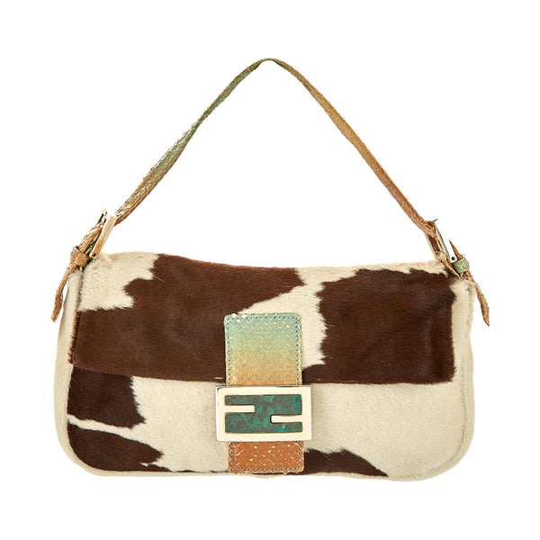 Fendi White Cow Print Baguette