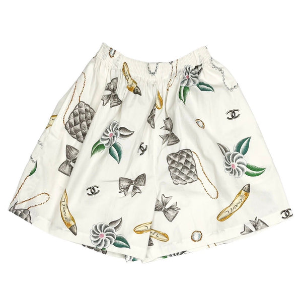 Chanel White Icon Print Cotton Shorts