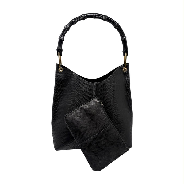 Gucci Black Snakeskin Bamboo Shoulder Bag