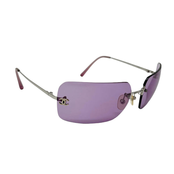 Chanel Purple Logo Rimless Sunglasses