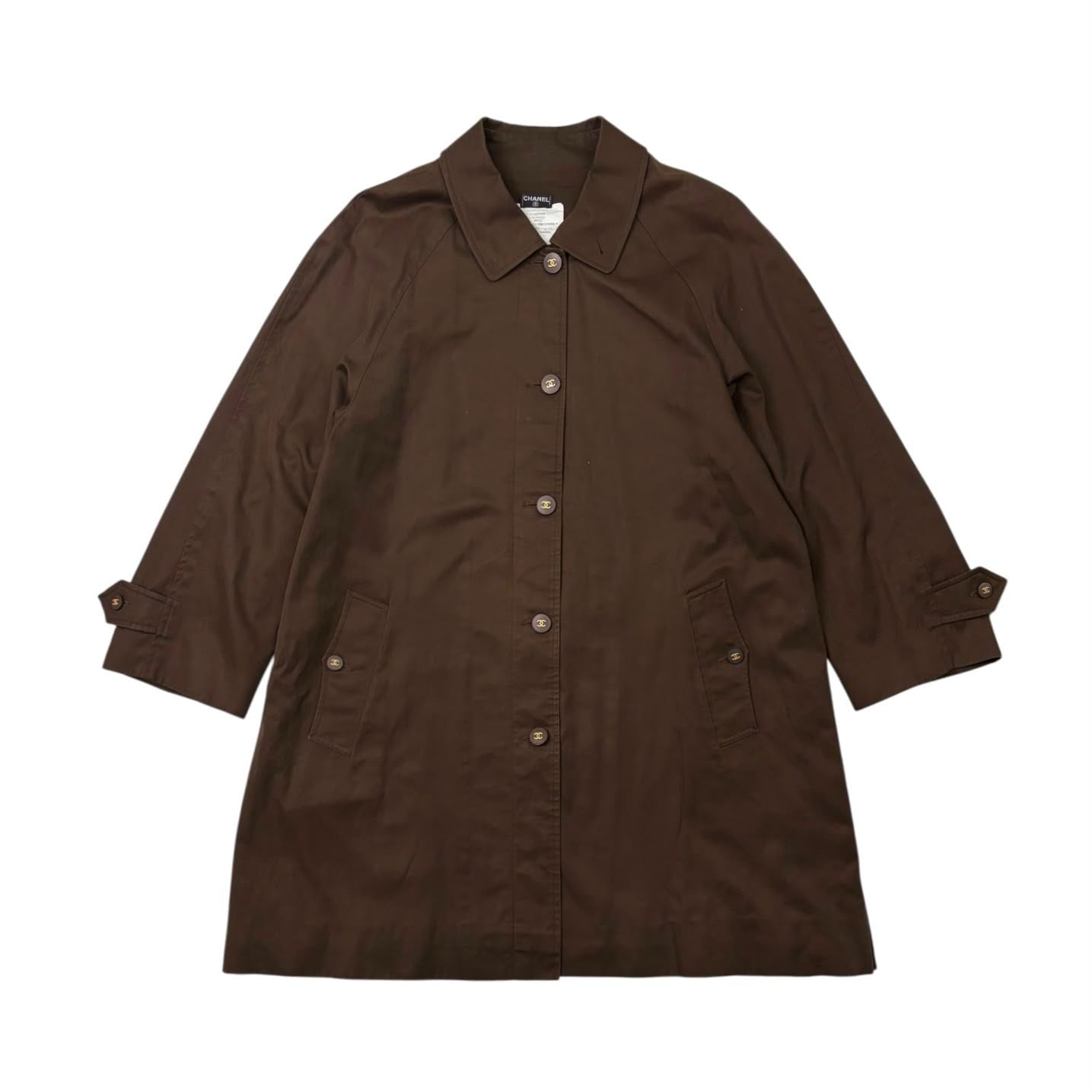 Chanel Brown Logo Button Trench Coat