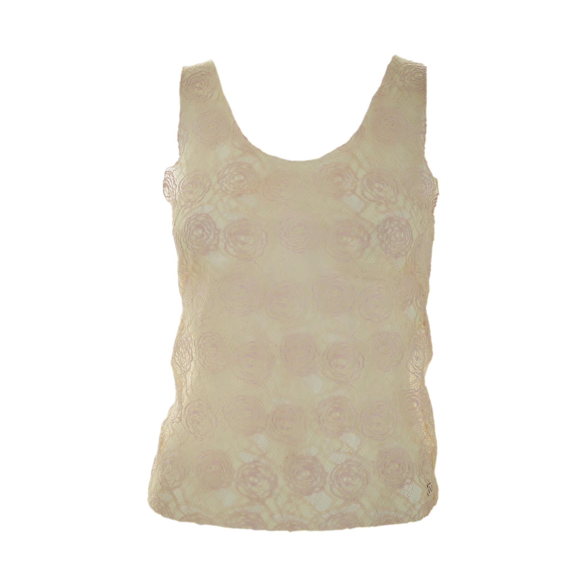Chanel Lace Cameilia Sheer Tank