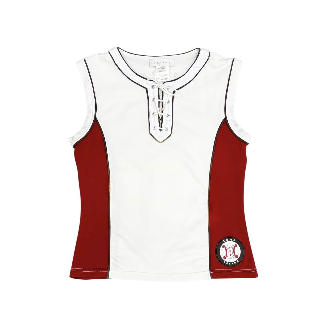 Celine White + Red Lace Up World Cup Tank
