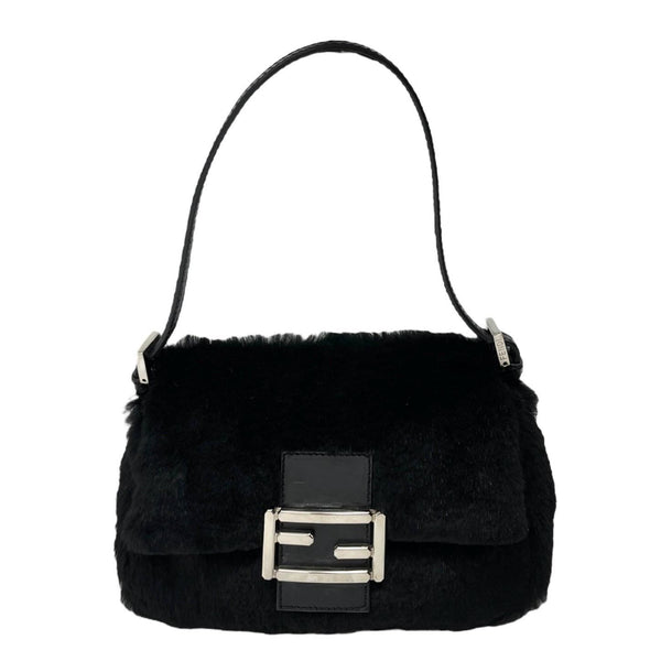 Fendi Black Fur Mini  Baguette Bag