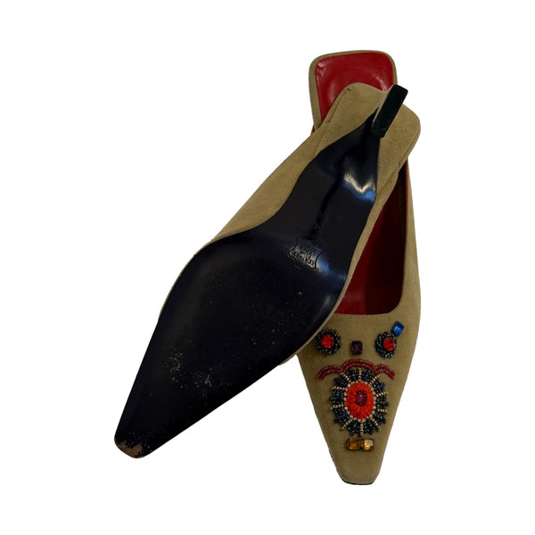 Fendi Suede Embellished Mules