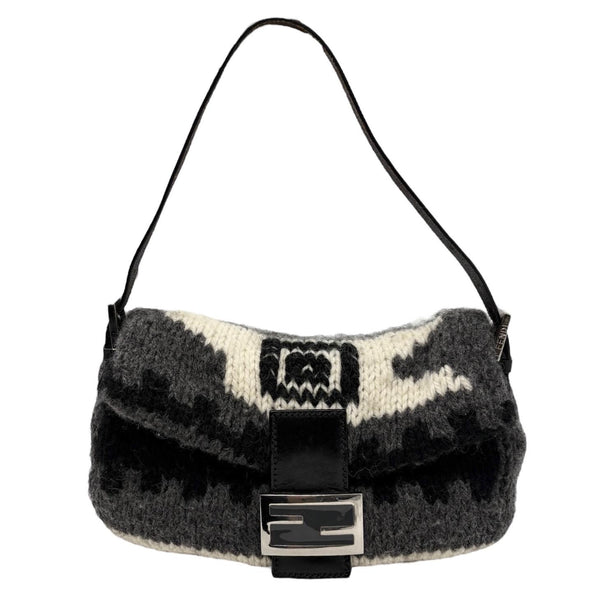Fendi Grey Wool Pattern Baguette