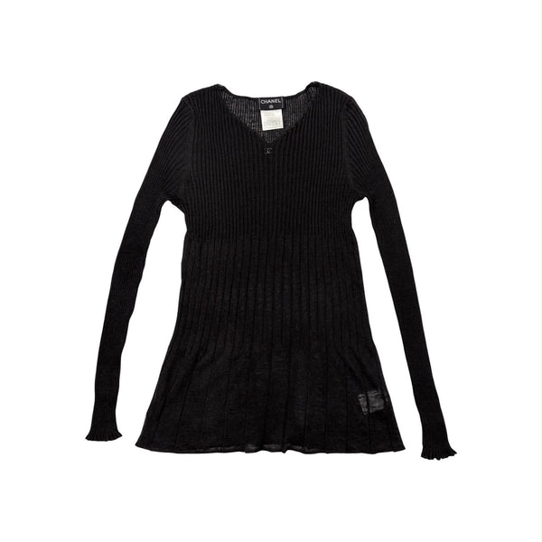 Chanel Black Semi Sheer Sleeve Top