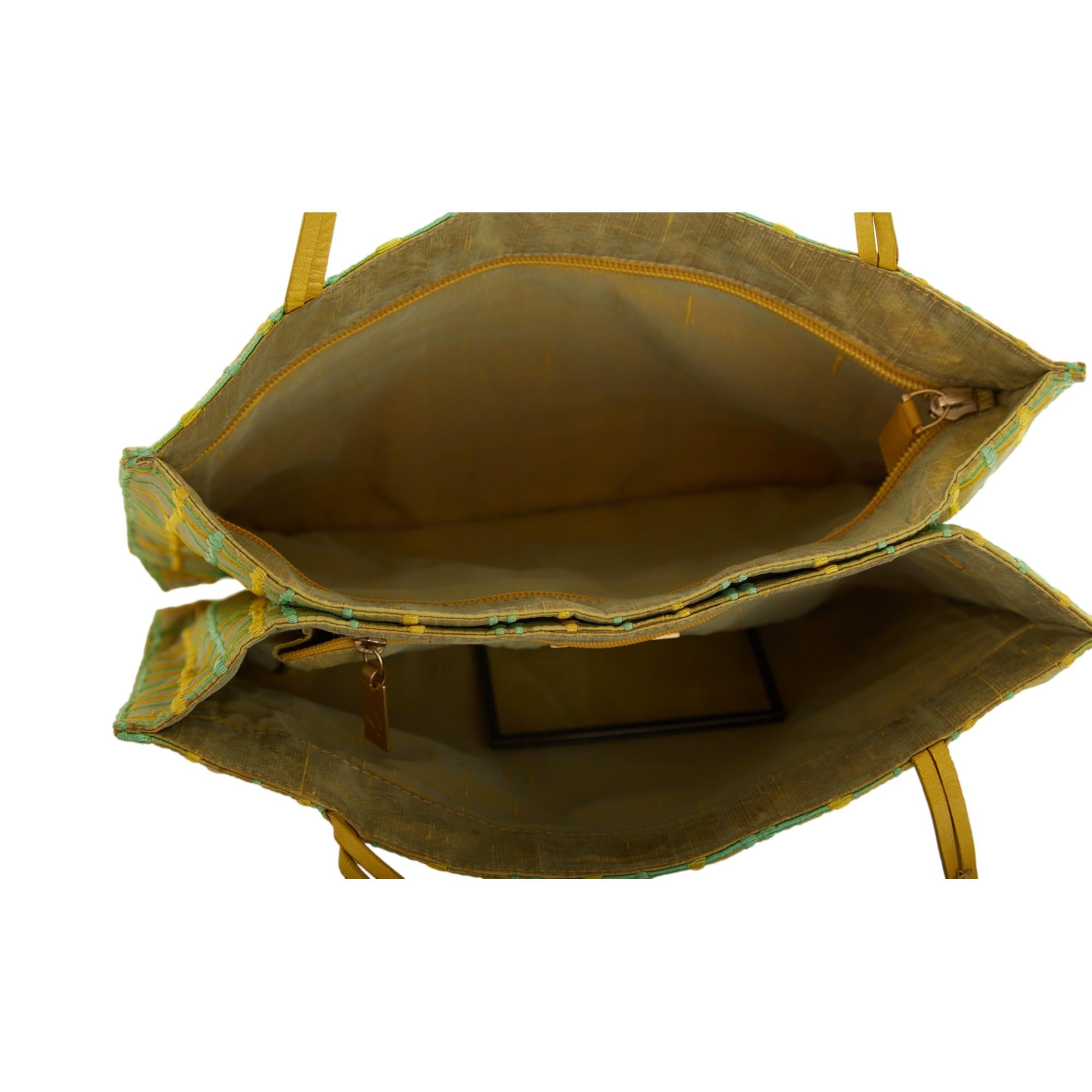 Bottega Veneta Green Plaid Silk Bag