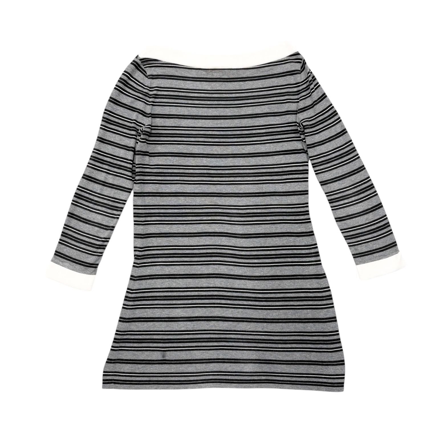Chanel Grey Striped Off The Shoulder Dress