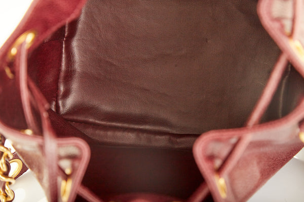 Chanel Burgundy Caviar Logo Bucket Bag