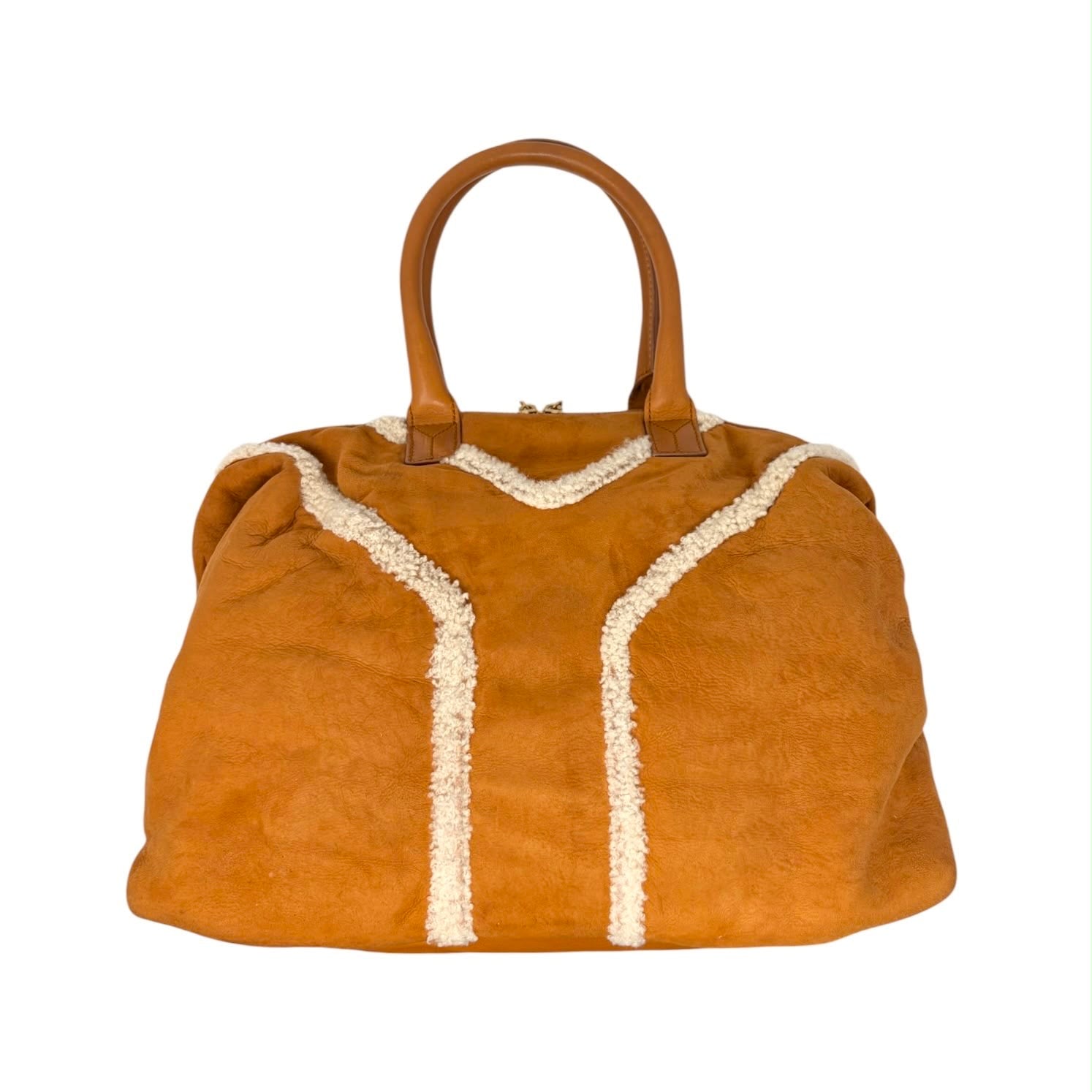YSL Tan Shearling Bowler Bag