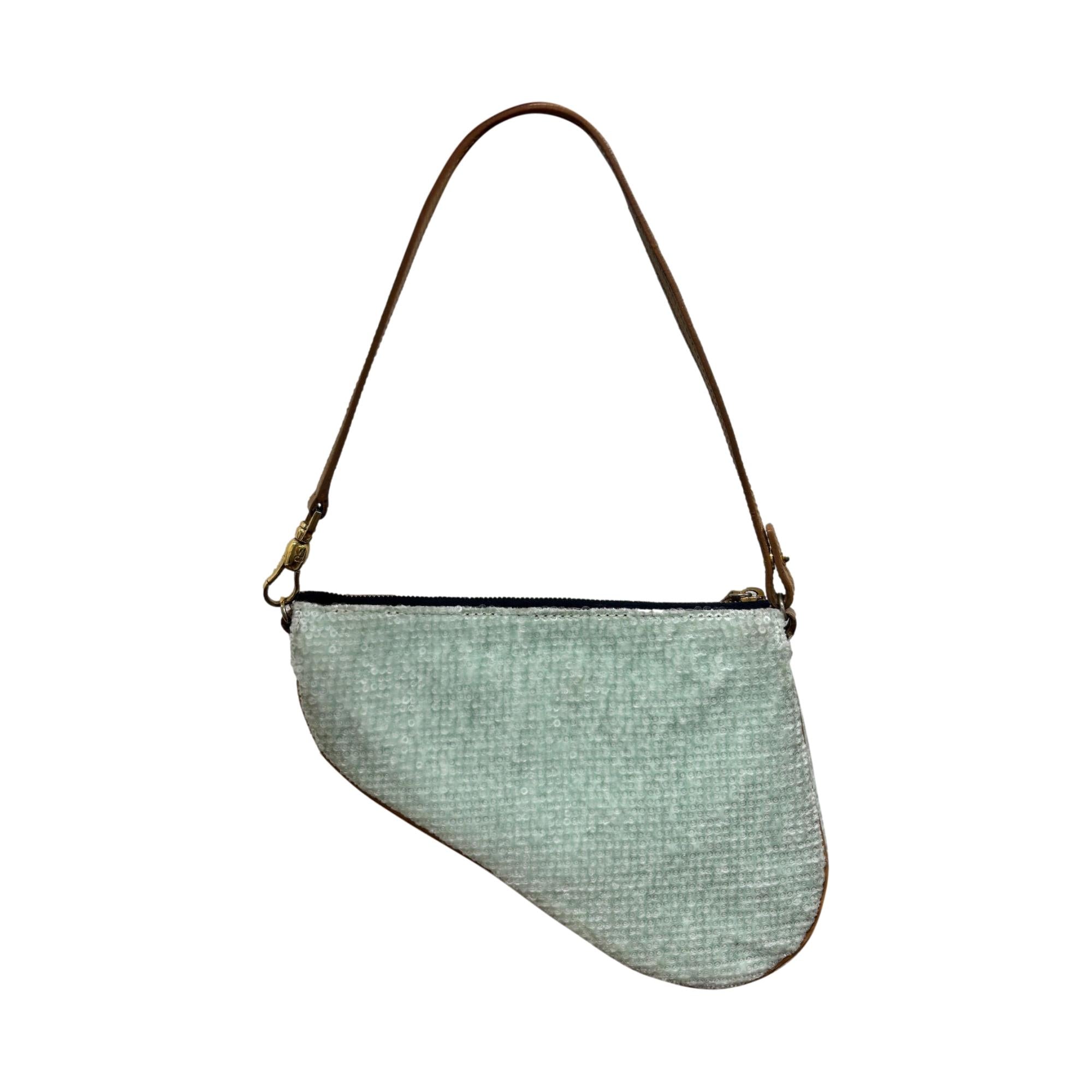 Dior Baby Blue Sequin Logo Mini Saddle Bag