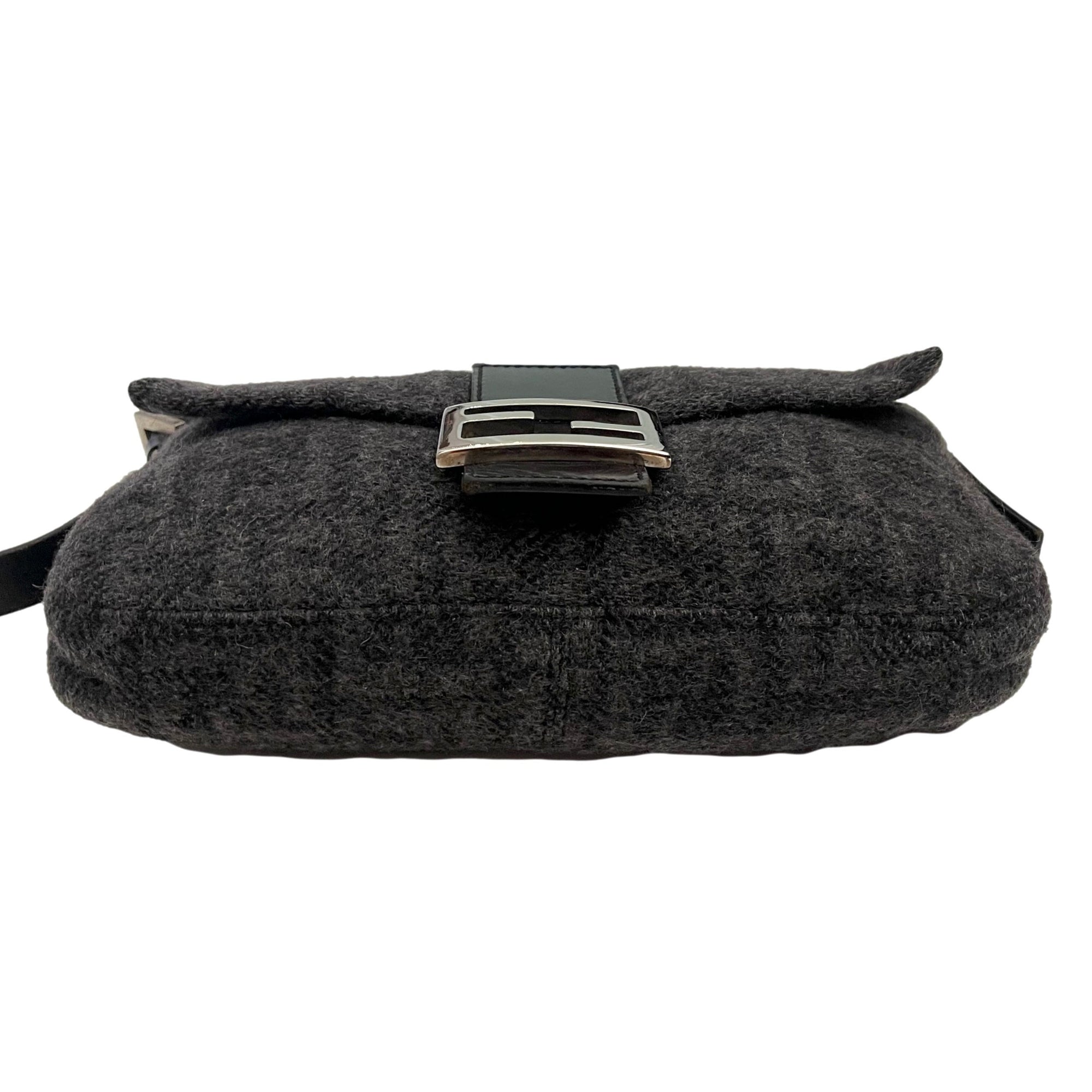 Fendi Grey Wool Logo Baguette Bag